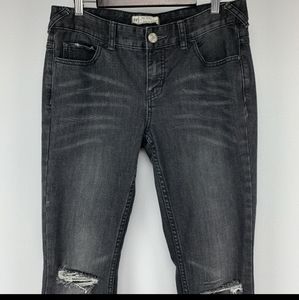 FREE PEOPLE Distressed Split Hem Black Denim Jeans